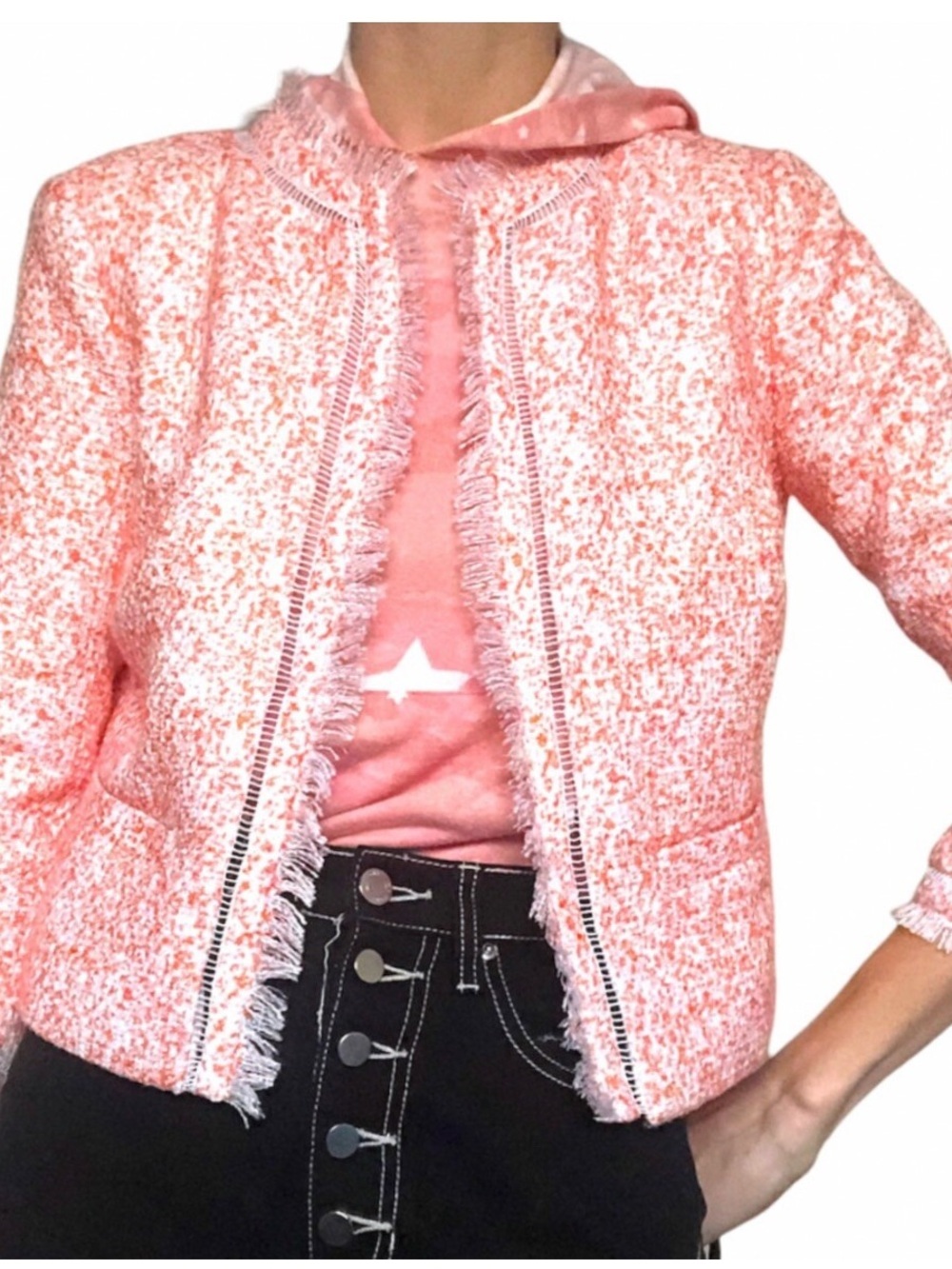 PEARL Lela Rose Fringe Tweed Jacket